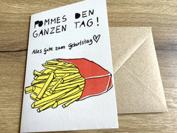 Briefkarte Pommes den ganzen Tag