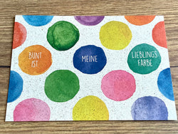Postkarte Graspapier Bunt ist meine Lieblingsfarbe