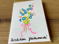 Briefkarte Herzlichen Glückwunsch Blumen blau