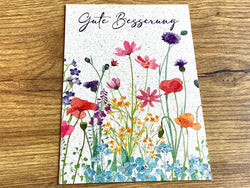 Postkarte Graspapier Gute Besserung Blumen