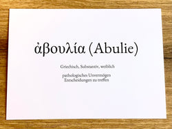 Postkarte "Abulie" Wortschatzkarte